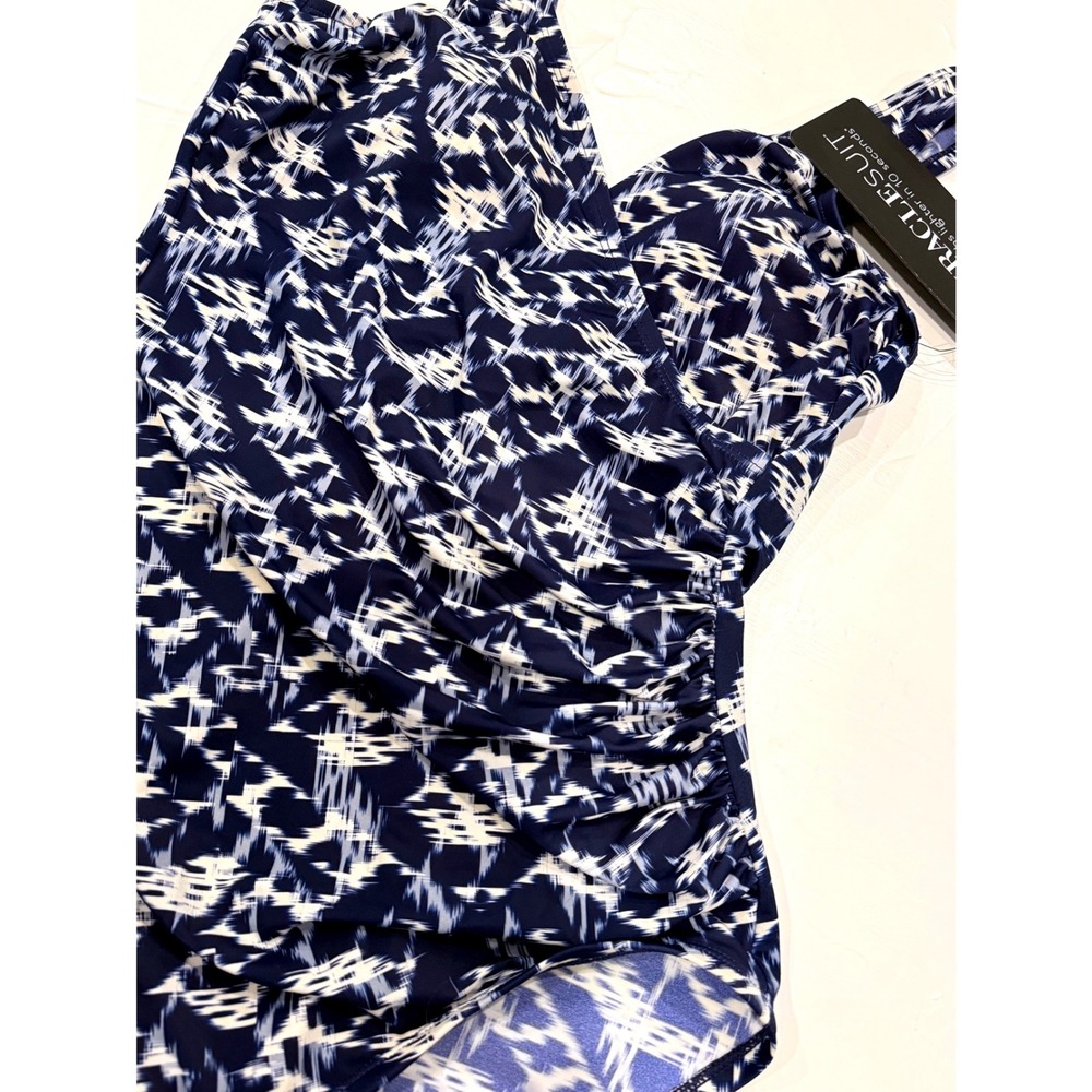 Miraclesuit Womens Navy White Abstract Print One Piece Swimsuit Size 12 NEW - Picture 1 of 13